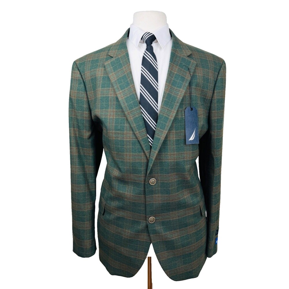 $295 NEW NAUTICA MENS 50R OLIVE GREEN PLAID MODERN BLAZER SPORT COAT SUIT JACKET